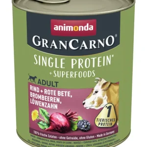 Sparpaket 24 x 800 g Animonda GranCarno Single Protein Superfoods Adult Rind + Rote Bete, Brombeeren, Löwenzahn Hunde Nassfutter Echt